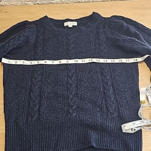 J. Crew NWOT Pointelle cable-knit crewneck sweater alpaca wool navy Small‎ - Picture 8 of 10